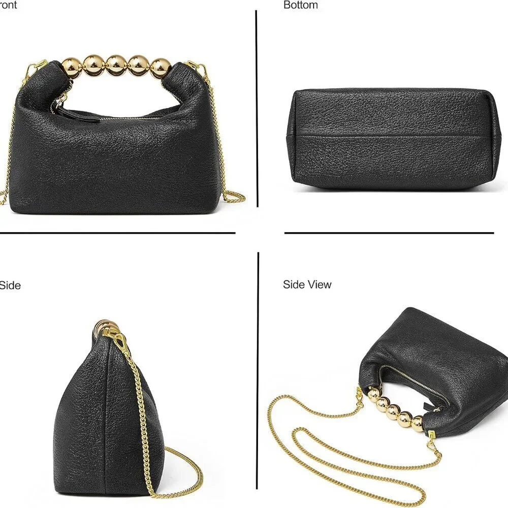 Small Top Handle Clutch Bag Women Designer Goatskin Crossbody Purse With Pearl H - Picture 6 of 7